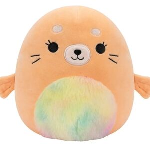 ROMY 🦭 Peach Seal w Rainbow Fuzzy Tie Dyed Belly Original Squishmallow ☆ NWT ☆